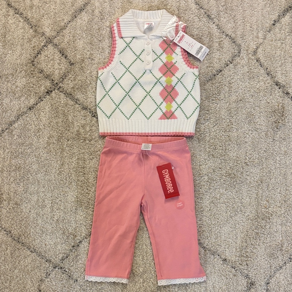 Gymboree White and Pink Argyle Vest with Pants